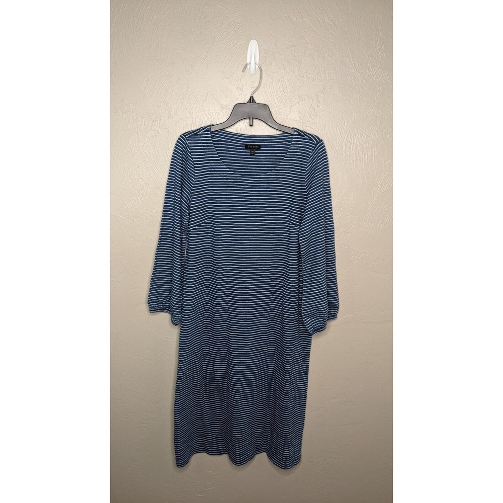 Talbots Womens XSmall Blue White Striped Short Sleeve Sheath Midi Dress